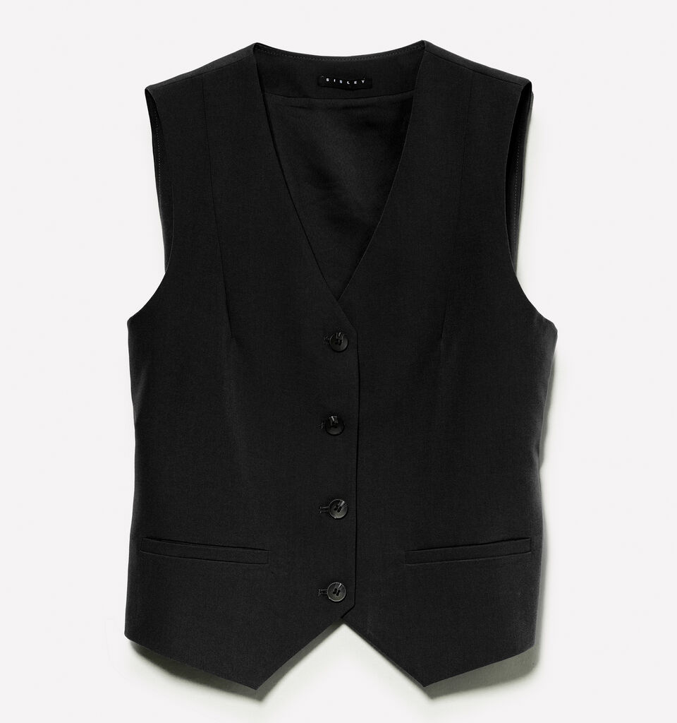 Black slim fit vest - women's vests and sleeveless jackets - Black | Sisley image number 5